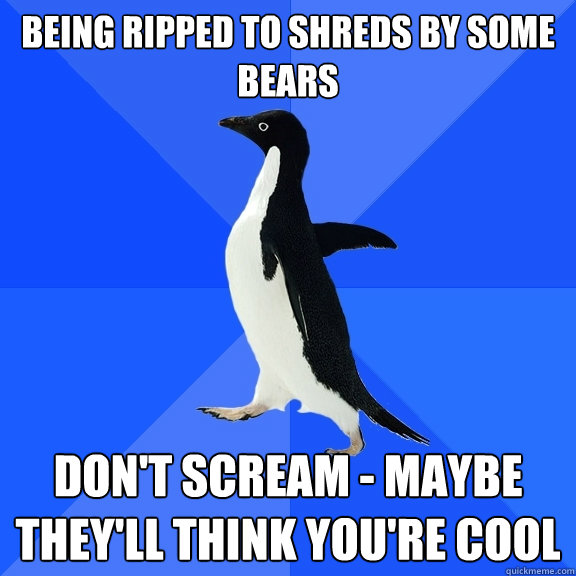 Being ripped to shreds by some bears Don't scream - maybe they'll think you're cool  Socially Awkward Penguin