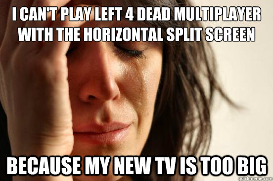 I can't play left 4 dead multiplayer with the horizontal split screen because my new tv is too big  First World Problems