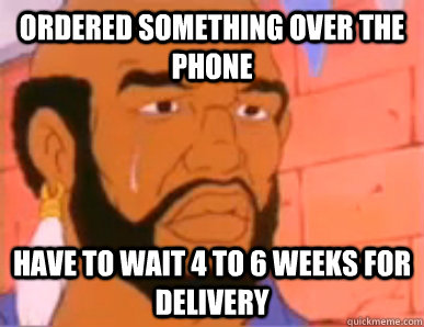 ordered something over the phone have to wait 4 to 6 weeks for delivery - ordered something over the phone have to wait 4 to 6 weeks for delivery  80s First World Problems