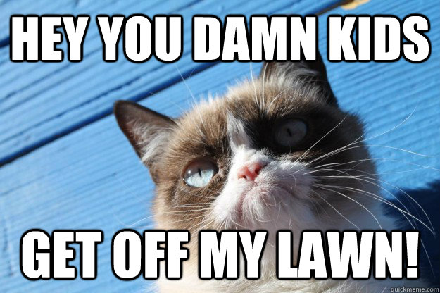 Hey you Damn Kids get off my lawn! - Hey you Damn Kids get off my lawn!  Grumpy Cat blue