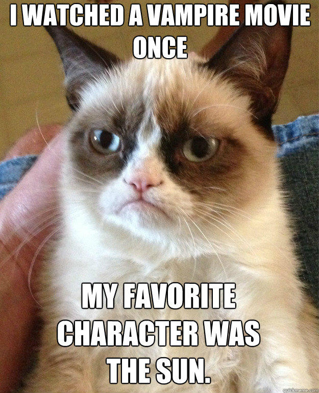 I watched a vampire movie once  My favorite character was the sun.   Grumpy Cat