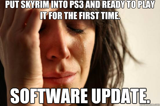 Put Skyrim into PS3 and ready to play it for the first time. Software update.  