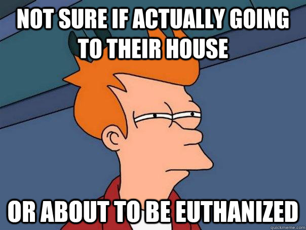Not sure if actually going to their house Or about to be euthanized  Futurama Fry