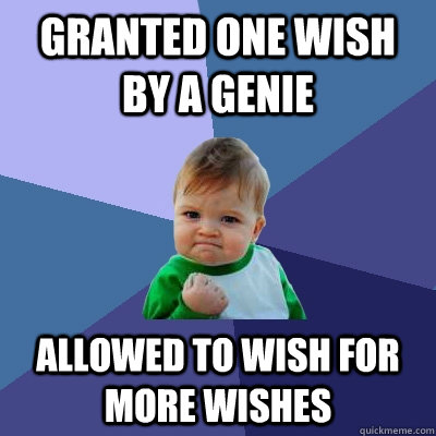 Granted one wish by a genie Allowed to wish for more wishes  Success Kid