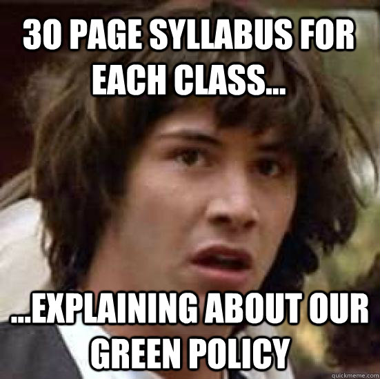 3o Page syllabus for each class... ...explaining about our green policy - 3o Page syllabus for each class... ...explaining about our green policy  conspiracy keanu