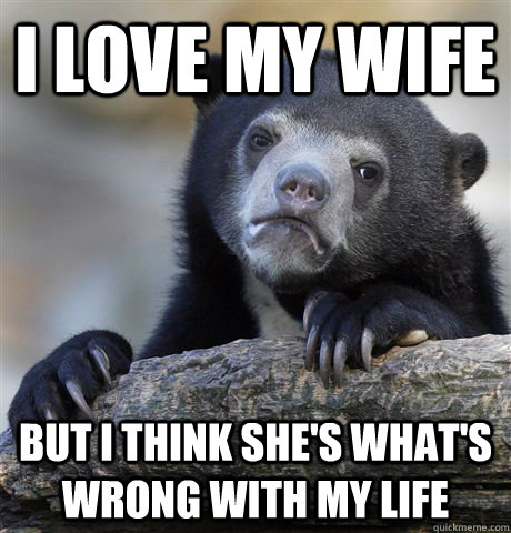 I love my wife but i think she's what's wrong with my life  Confession Bear