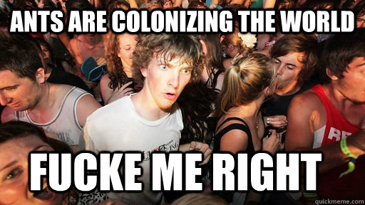 Ants are colonizing the world fucke me right  Sudden Clarity Clarence