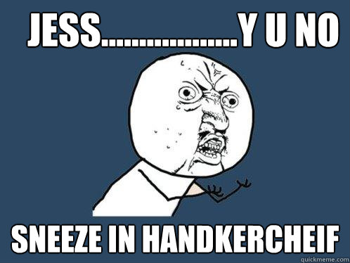 jess..................y u no sneeze in handkercheif  Y U No