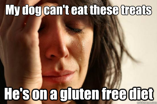 My dog can't eat these treats He's on a gluten free diet  First World Problems