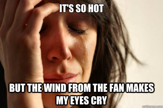 It's so hot But the wind from the fan makes my eyes cry  First World Problems