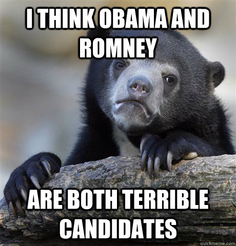 I think Obama and Romney are both terrible candidates  Confession Bear