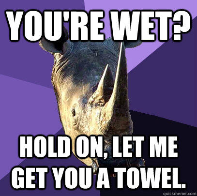 You're wet? Hold on, let me get you a towel. - You're wet? Hold on, let me get you a towel.  Sexually Oblivious Rhino