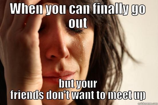 WHEN YOU CAN FINALLY GO OUT BUT YOUR FRIENDS DON'T WANT TO MEET UP First World Problems