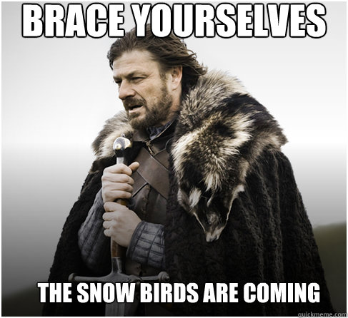 brace yourselves the snow birds are coming - brace yourselves the snow birds are coming  Imminent Ned better