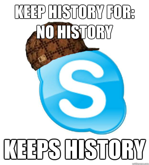 Keep history for: 
no history keeps history - Keep history for: 
no history keeps history  Scumbag Skype