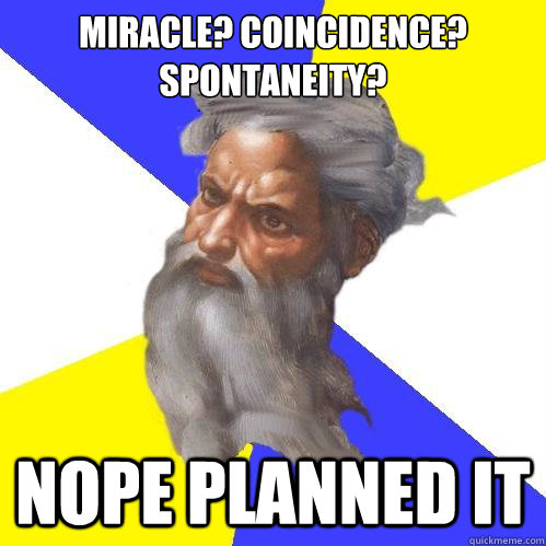 Miracle? Coincidence? spontaneity? nope planned it  Advice God