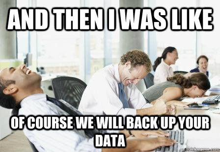 And then I was like of course we will back up your data - And then I was like of course we will back up your data  SCUMBAG CUSTOMER SUPPORT