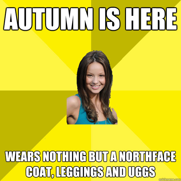 autumn is here wears nothing but a northface coat, leggings and uggs  