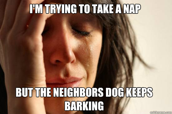 i'm trying to take a nap but the neighbors dog keeps barking  First World Problems