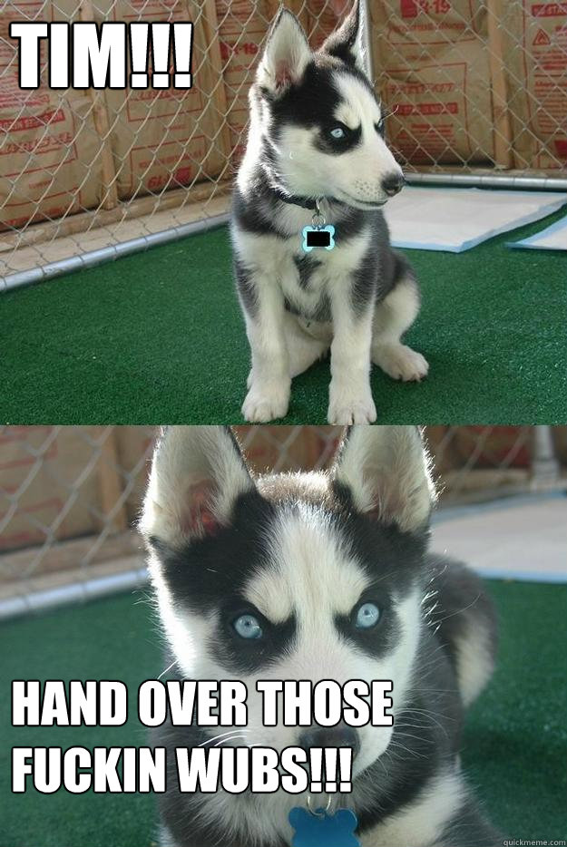 TIM!!! HAND OVER THOSE FUCKIN WUBS!!!  Insanity puppy