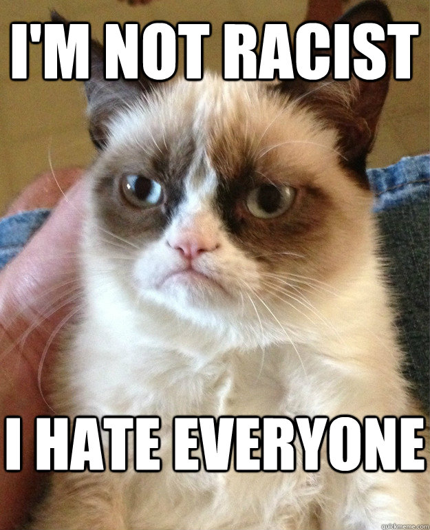 i'm not racist i hate everyone  Grumpy Cat