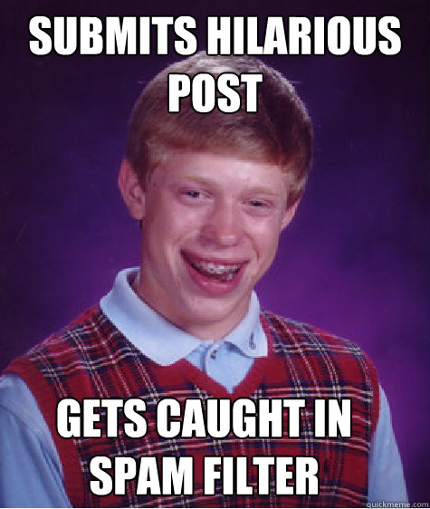 Submits hilarious post Gets caught in spam filter - Submits hilarious post Gets caught in spam filter  Bad Luck Brian