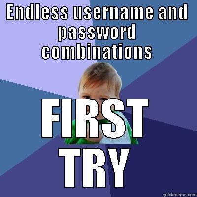 ENDLESS USERNAME AND PASSWORD COMBINATIONS FIRST TRY Success Kid
