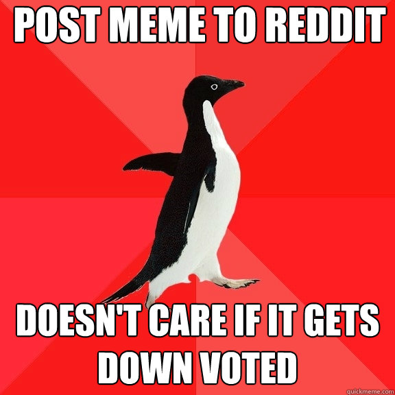 Post meme to reddit Doesn't care if it gets down voted  Socially Awesome Penguin