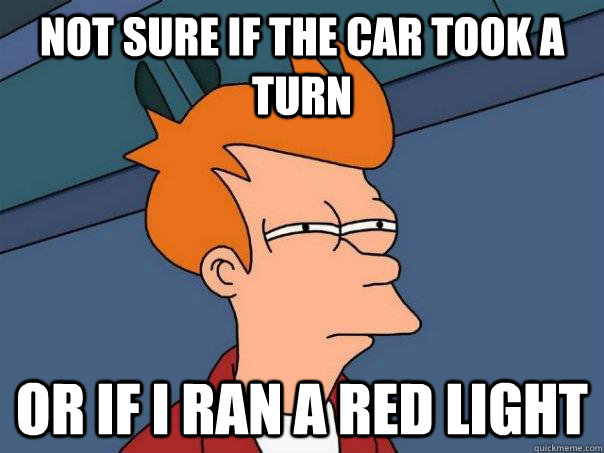 Not sure if the car took a turn or if i ran a red light  Futurama Fry
