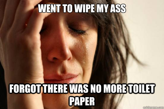 Went to wipe my ass Forgot there was no more toilet paper  First World Problems