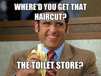 Where'd you get that hairCUT? The Toilet Store?  Toilet store meme