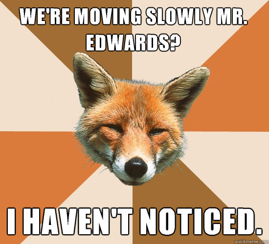 we're moving slowly Mr. Edwards? I haven't noticed.  Condescending Fox