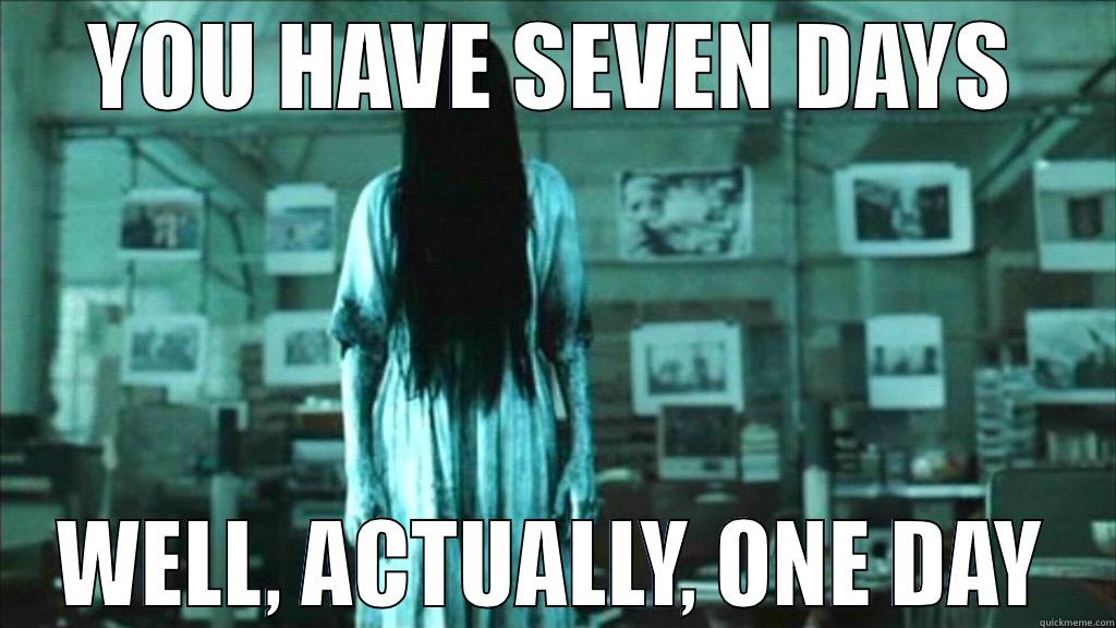 YOU HAVE SEVEN DAYS WELL, ACTUALLY, ONE DAY Misc
