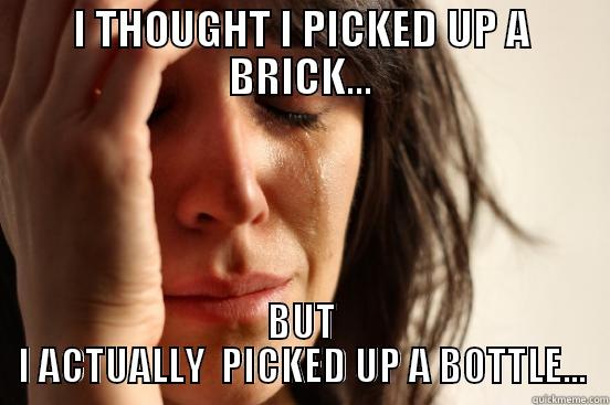 I THOUGHT I PICKED UP A BRICK... BUT I ACTUALLY  PICKED UP A BOTTLE... First World Problems