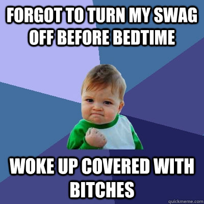 Forgot to turn my swag off before bedtime woke up covered with bitches  Success Kid