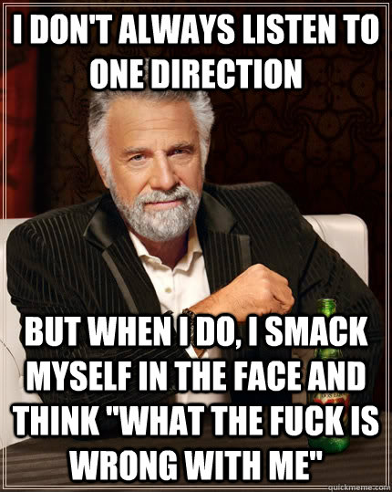 I don't always listen to one direction but when I do, i smack myself in the face and think 