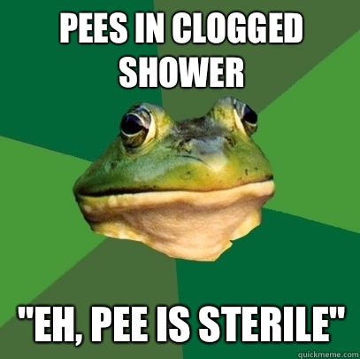 Pees in clogged shower 