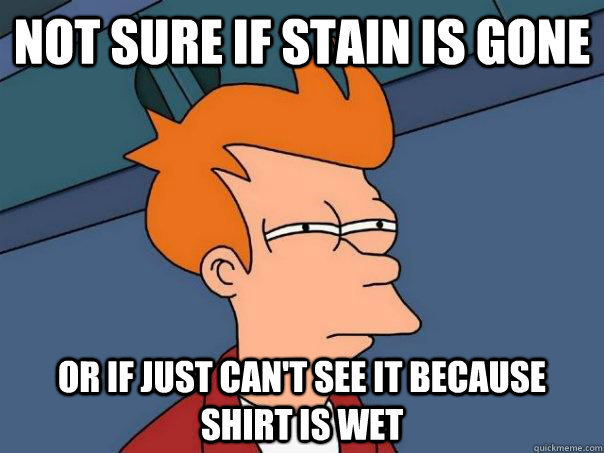Not sure if stain is gone Or If just can't see it because shirt is wet   Futurama Fry