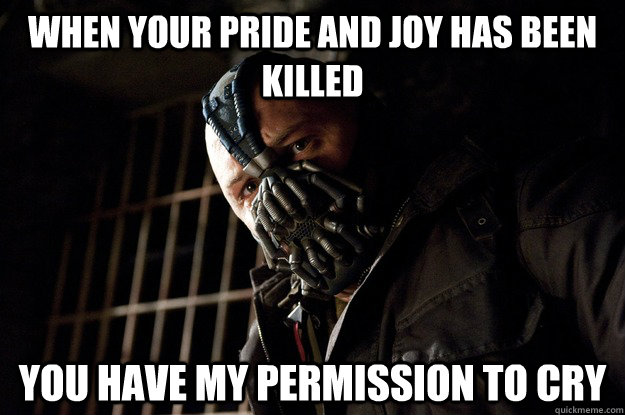 When your Pride and Joy has been killed you have my permission to cry  Angry Bane