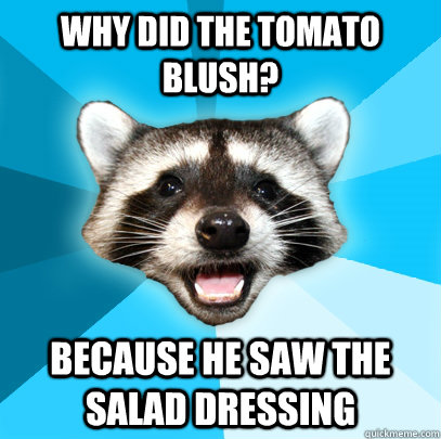 Why did the tomato blush? Because he saw the salad dressing - Why did the tomato blush? Because he saw the salad dressing  Lame Pun Coon