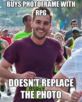 Buys Photoframe with RPG Doesn't replace the Photo  Ridiculously photogenic guy