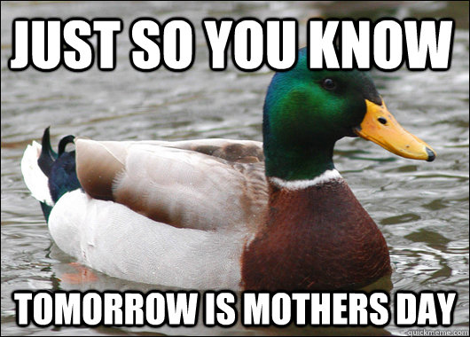 Just so you know Tomorrow is Mothers day  Actual Advice Mallard
