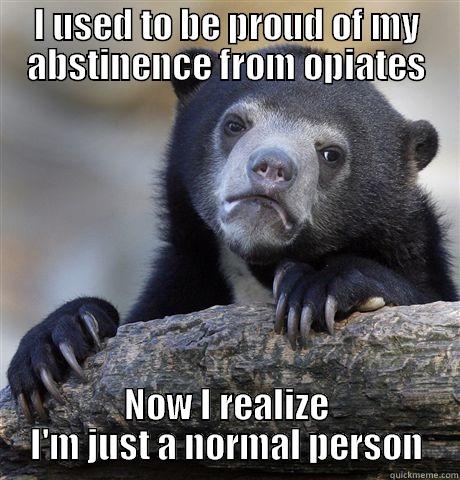 I USED TO BE PROUD OF MY ABSTINENCE FROM OPIATES NOW I REALIZE I'M JUST A NORMAL PERSON Confession Bear