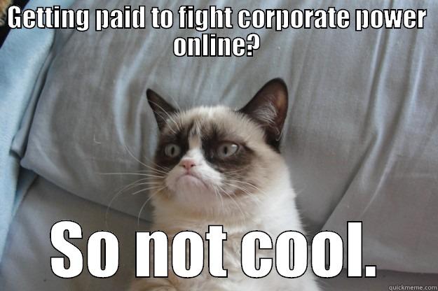 GETTING PAID TO FIGHT CORPORATE POWER ONLINE? SO NOT COOL. Grumpy Cat