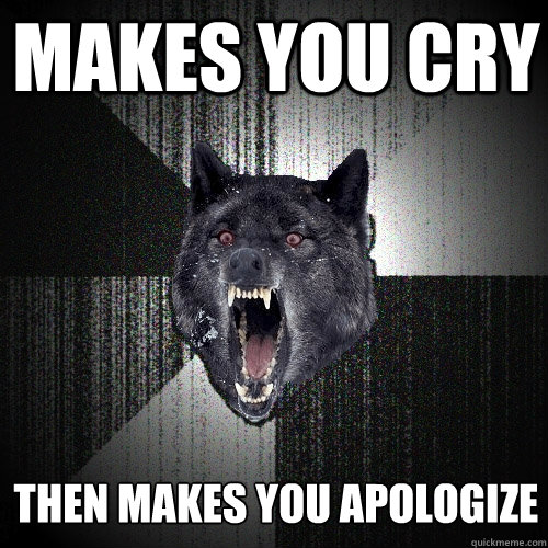 makes you cry then makes you apologize  Insanity Wolf