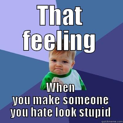 THAT FEELING WHEN YOU MAKE SOMEONE YOU HATE LOOK STUPID Success Kid