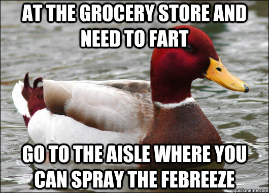 at the grocery store and need to fart go to the aisle where you can spray the febreeze  Malicious Advice Mallard