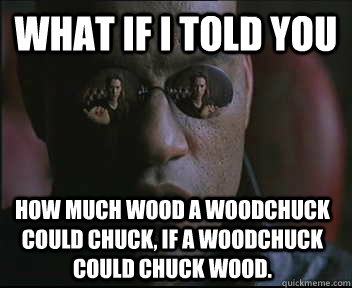 What if I told you how much wood a woodchuck could chuck, if A woodchuck could chuck wood.  Morpheus SC