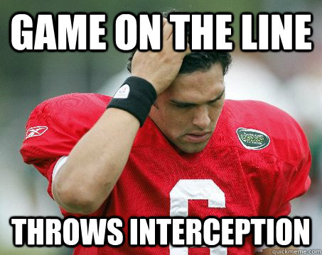 game on the line throws interception  Off The Mark Sanchez