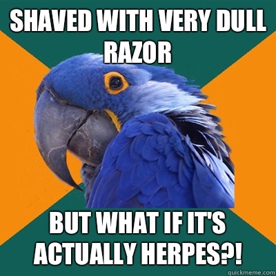 Shaved with very dull razor But What if it's actually herpes?!  Paranoid Parrot